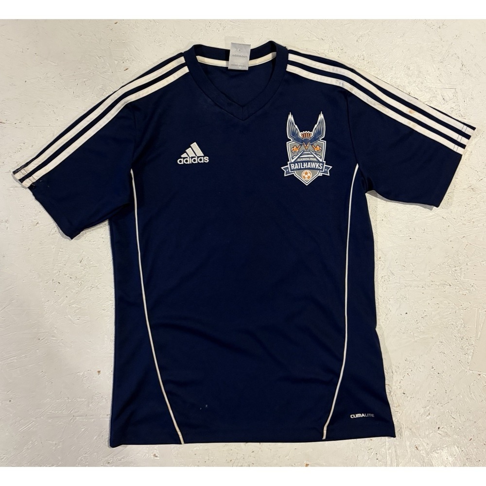 Carolina Railhawks Adidas Soccer Jersey USL Blue Youth Large Auto Signed